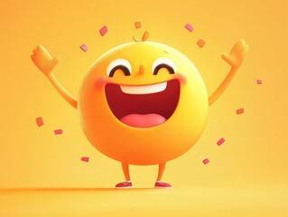 Obraz premium lively illustration of an excited emote with raised arms and a big smile, conveying enthusiasm and energy.