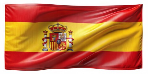 Obraz premium Spanish national flag with the coat of arms. On white background.