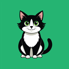 Cute cat mascot black vector illustration isolated on white background