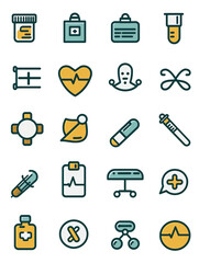 Collection of Medical Icons in Outline Style, generative ai image