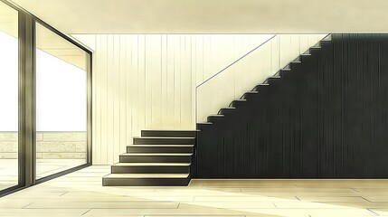Obraz premium A room containing stairs adjacent to a glass door and another door that leads to another room with a glass door