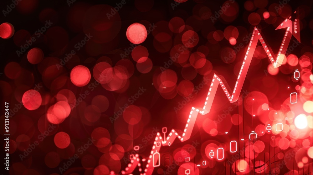 Poster red bokeh background with stock market graph