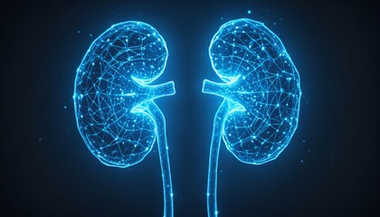 Futuristic Glowing Human Kidney in Medical Science