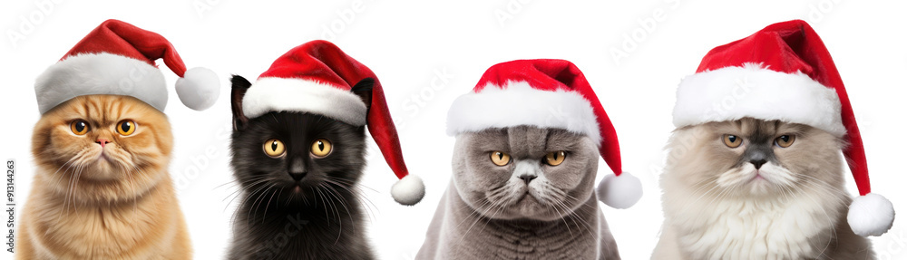 Poster Santa cats png cut out image set