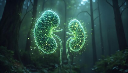 Biological Anatomy Connection Glowing Kidney
