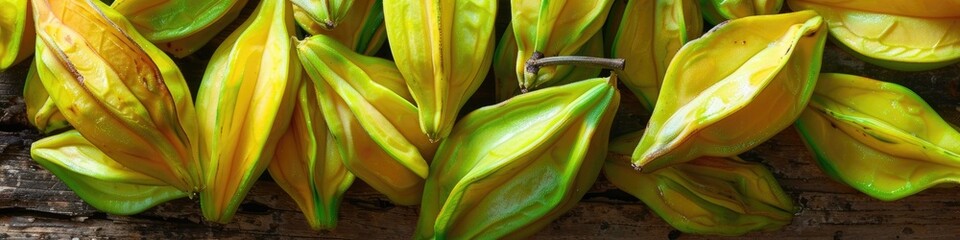 Organic Star Fruit from Asia Grown on a Sustainable Farm with Rustic Wooden Writing Space