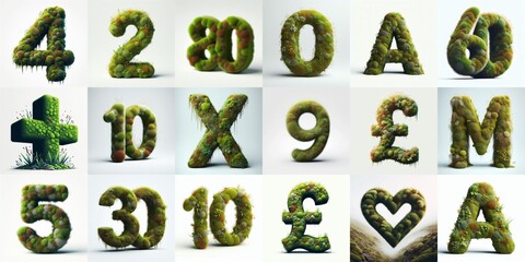 Naklejka premium Grass and moss Lettering Typeface. AI generated illustration