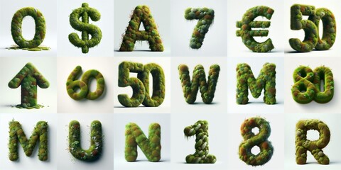 Naklejka premium Grass and moss Lettering Typeface. AI generated illustration