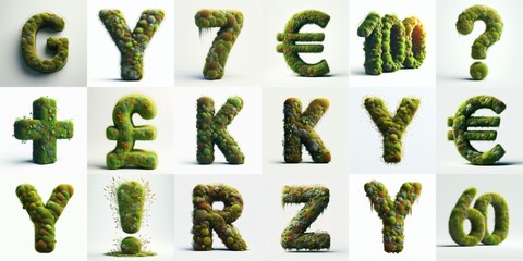 Naklejka premium Grass and moss Lettering Typeface. AI generated illustration