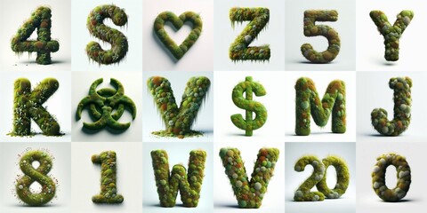 Naklejka premium Grass and moss Lettering Typeface. AI generated illustration