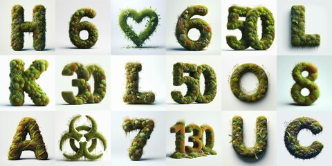 Naklejka premium Grass and moss Lettering Typeface. AI generated illustration
