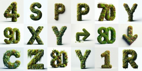 Grass and moss Lettering Typeface. AI generated illustration