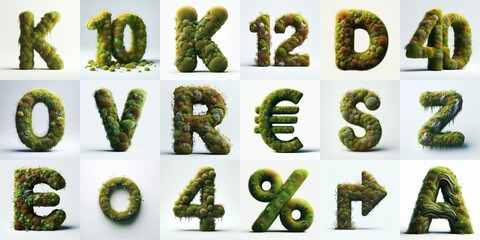 Grass and moss Lettering Typeface. AI generated illustration