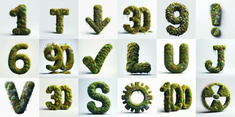 Grass and moss Lettering Typeface. AI generated illustration