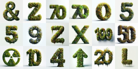 Grass and moss Lettering Typeface. AI generated illustration