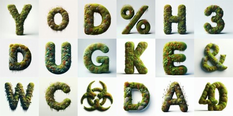 Grass and moss Lettering Typeface. AI generated illustration