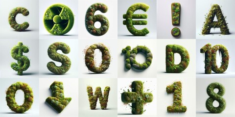 Naklejka premium Grass and moss Lettering Typeface. AI generated illustration