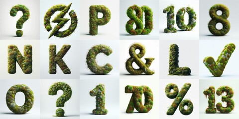 Grass and moss Lettering Typeface. AI generated illustration