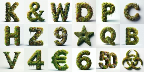 Naklejka premium Grass and moss Lettering Typeface. AI generated illustration