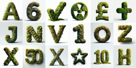 Naklejka premium Grass and moss Lettering Typeface. AI generated illustration