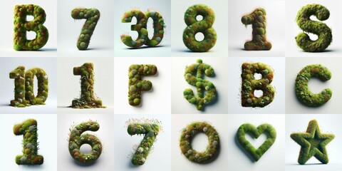 Grass and moss Lettering Typeface. AI generated illustration
