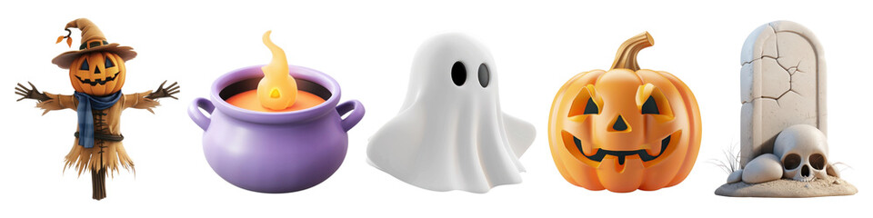 3D Halloween png cut out element set