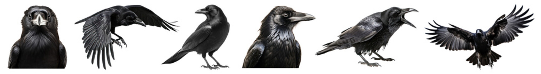 Crow png cut out element set