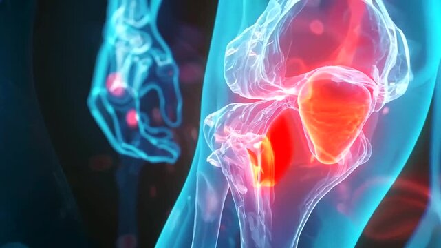Blue 3D x-ray anatomy showing knee pain and other injuries