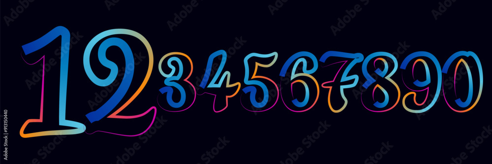 Poster vector set of numbers, set numbers, gradient numbers
