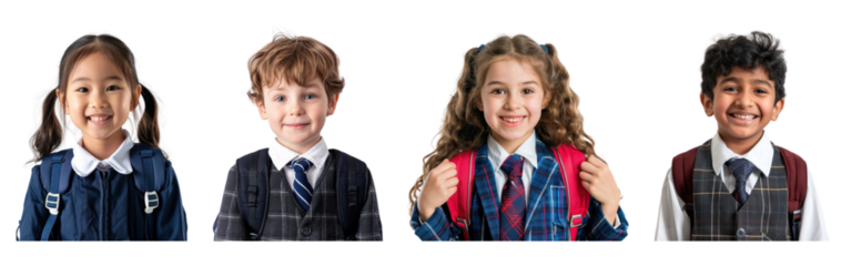 diverse elementary school student png cut out element set