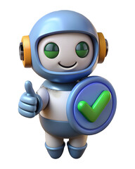 3D Cute Robot With Approved Check Mark