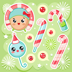 Cute Candy Canes and Christmas Sweets in Pastel Colors