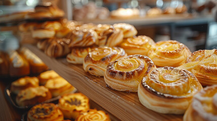A selection of freshly baked pastries on display.