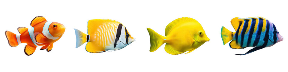 Colorful sea fish png cut out element set