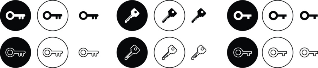 Key icon set. Key black flat and line vector collection isolated on transparent background. Key symbol in generic style. Access keys concept for house, room, office, unlock, safety, secret, door more