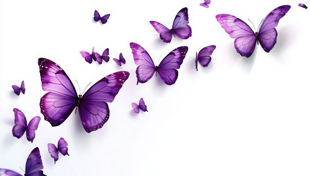Fototapeta Soaring purple butterflies isolated on transparent or white background, png