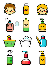 Cartoon Icons of Various Bathroom Products, generative ai image