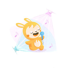 cute orange rabbit bunny sings karaoke