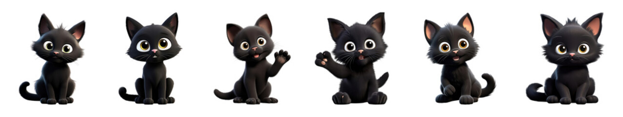 3D black cat png cut out element set
