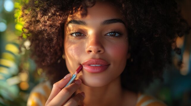 lip careroutine, a woman applying lip oil with care, elevating her everyday look and enjoying a self-care moment with elegance
