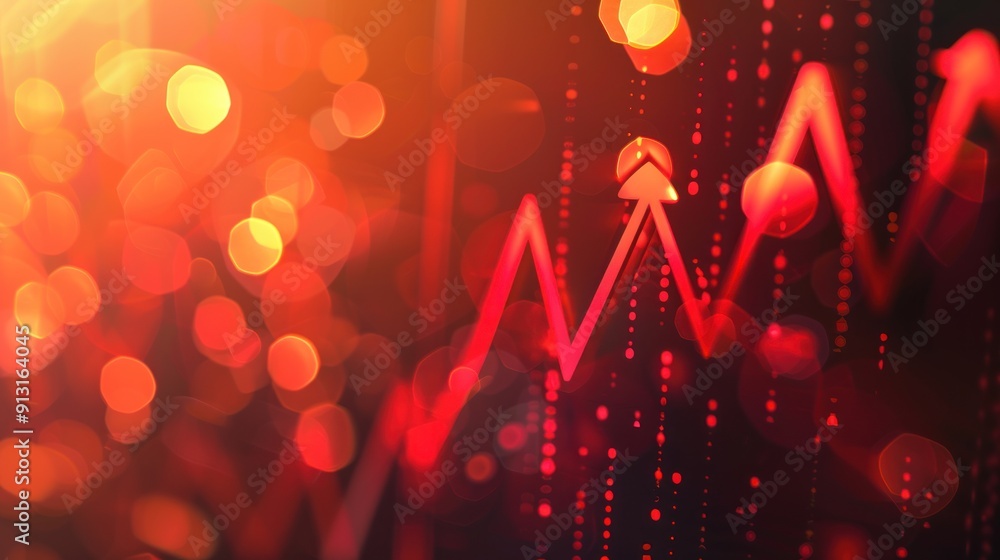 Poster red arrow chart on bokeh background