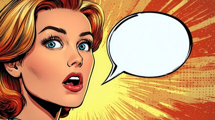 Comic-style pop art woman with an empty speech bubble.