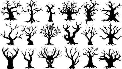 Set of silhouettes of Halloween Spooky Trees