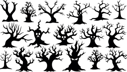 Set of silhouettes of Halloween Spooky Trees