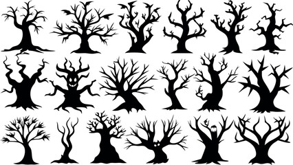 Set of silhouettes of Halloween Spooky Trees