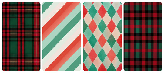 Festive plaid and striped pattern  png mobile wallpaper element set