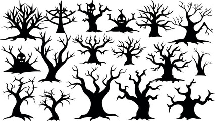 Set of silhouettes of Halloween Spooky Trees