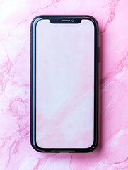 phone with blank screen - pink marbled background - generative ai