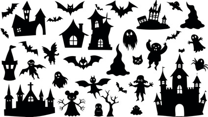 Set of silhouettes of Halloween on a white background. template and decoration. Vector illustration