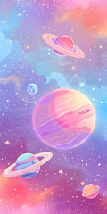 Fototapeta premium universe backgrounds for kids, starts, saturn, galaxy, nebula, vector style, pastel colors, aesthetic